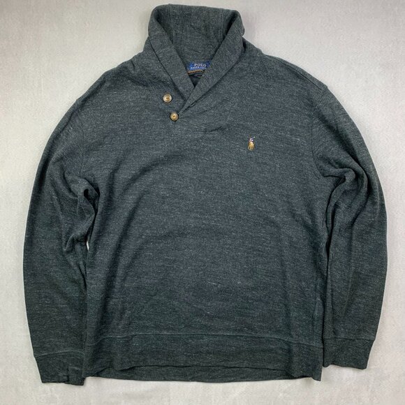 Polo Ralph Lauren Other - Ralph Lauren Polo Mens Sweater Large Black Shawl Collar Long Sleeve Estate Rib